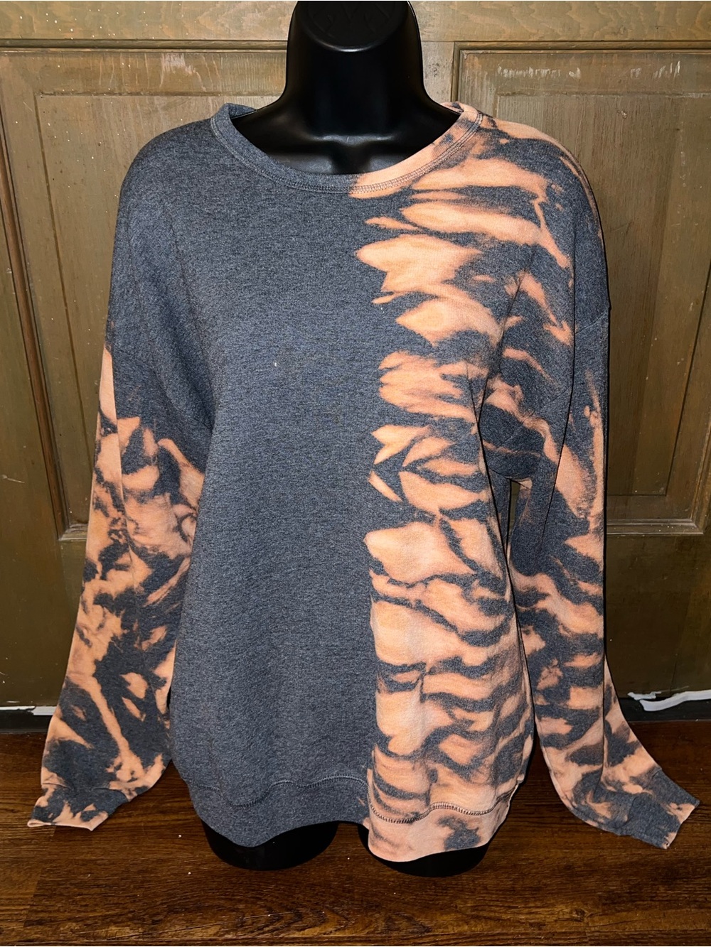 Hanes Custom Half Bleach Reverse Tie Dye Gray Crewneck Sweatshirt Lounge Size L